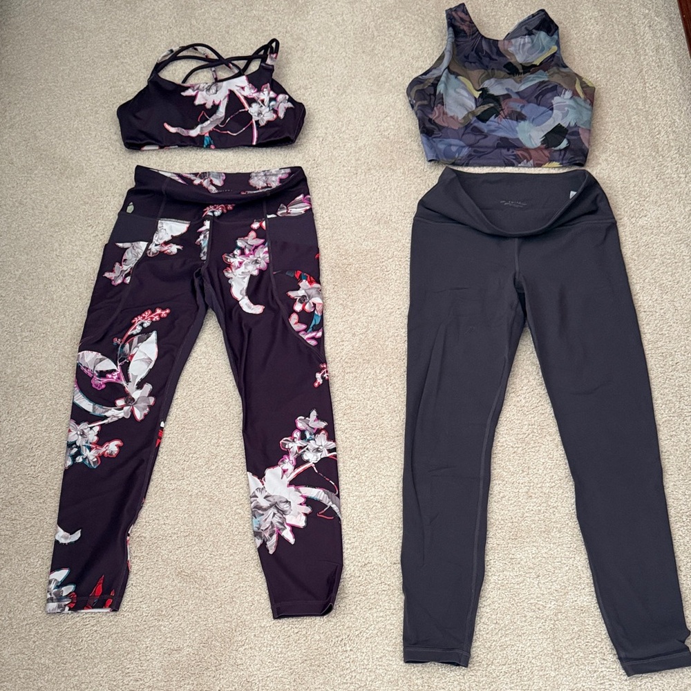 Athleta Floral and Solid Activewear Set - Black and Purple
